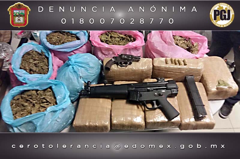 Capturan seis presuntos narcos con armas y 15 kilos de marihuana en Huehuetoca