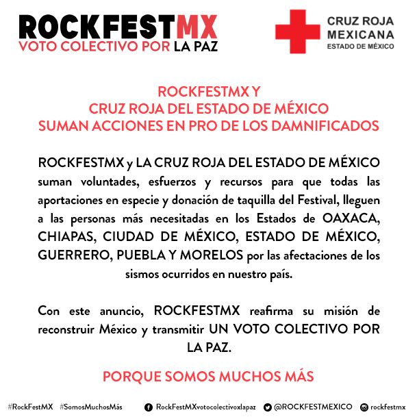 Cruz Roja Mexicana del Edomex y ROCKFESTMX se unen a favor de damnificados por sismos