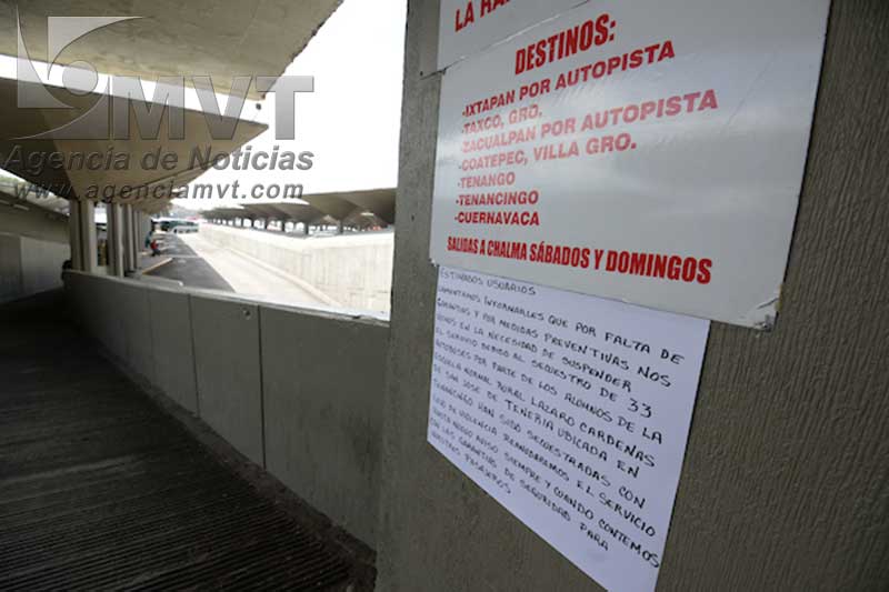 Suspenden nuevamente transporte hacia Tenancingo por secuestro de autobuses por normalistas de Tenería