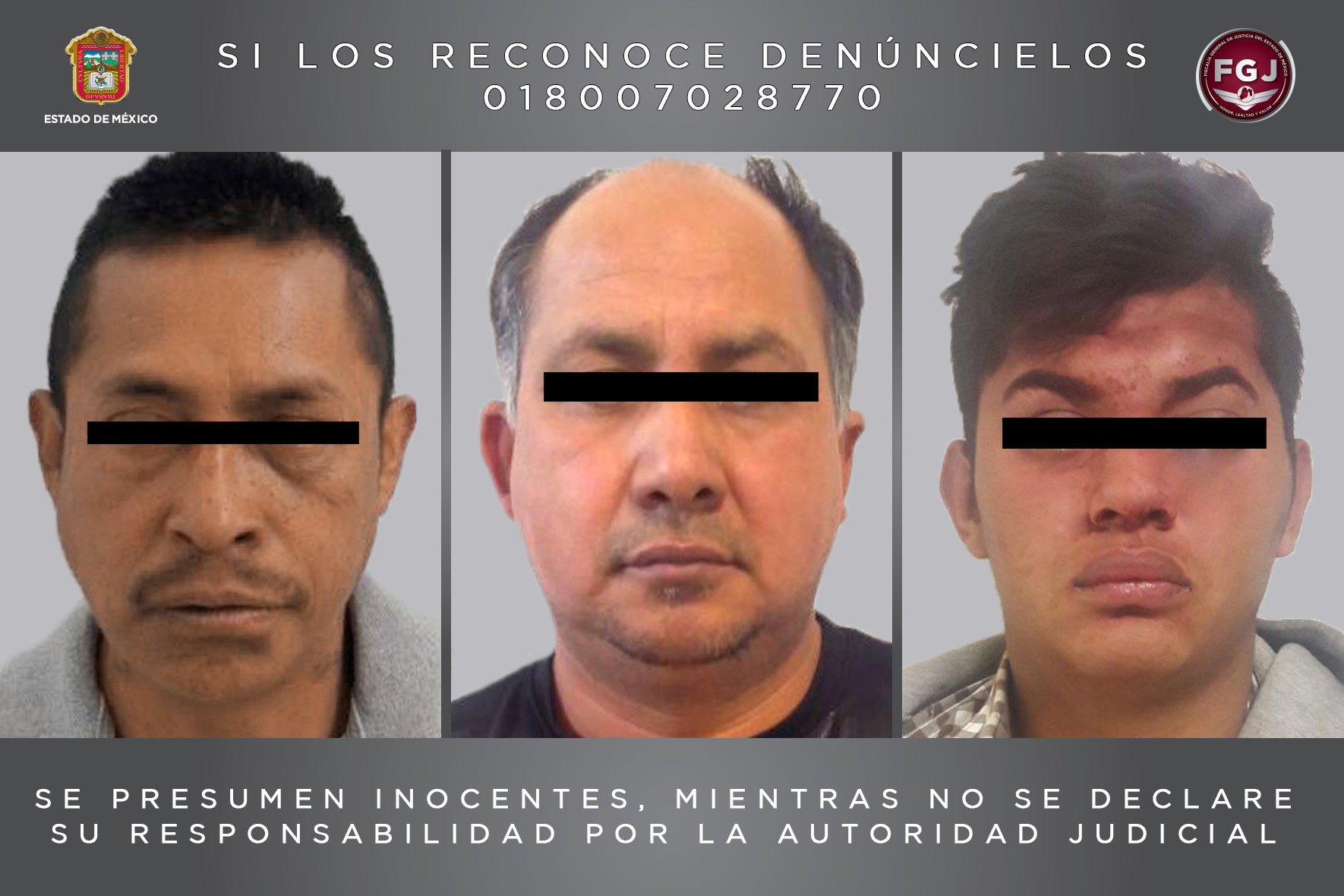 Detiene Fiscalía mexiquense a tres sujetos investigados por diversos delitos