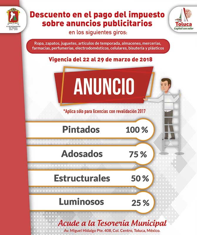 Invitan a comerciantes de Toluca a aprovechar descuentos por publicidad exterior