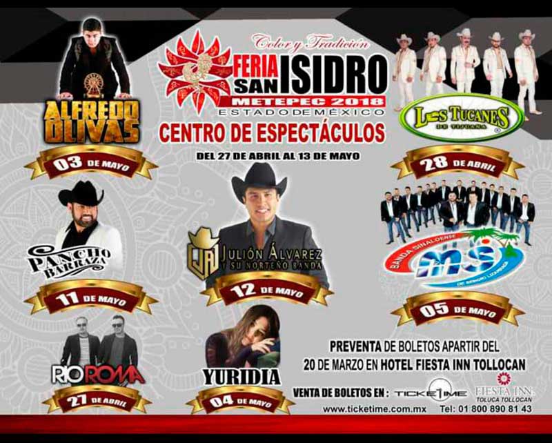 Listo el cartel del palenque de la Feria de San Isidro Metepec 2018