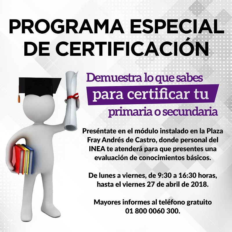 Invita INEA a obtener certificado de primaria o secundaria