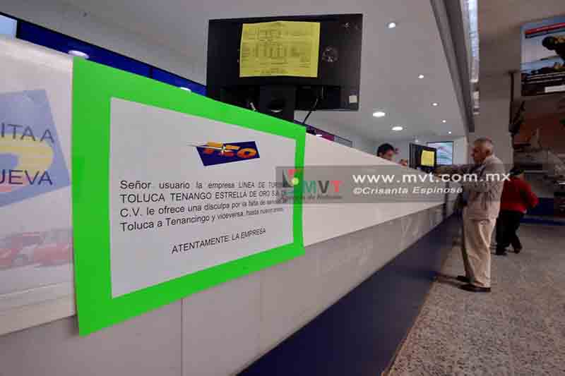 Suspenden corridas de autobuses en Terminal de Toluca