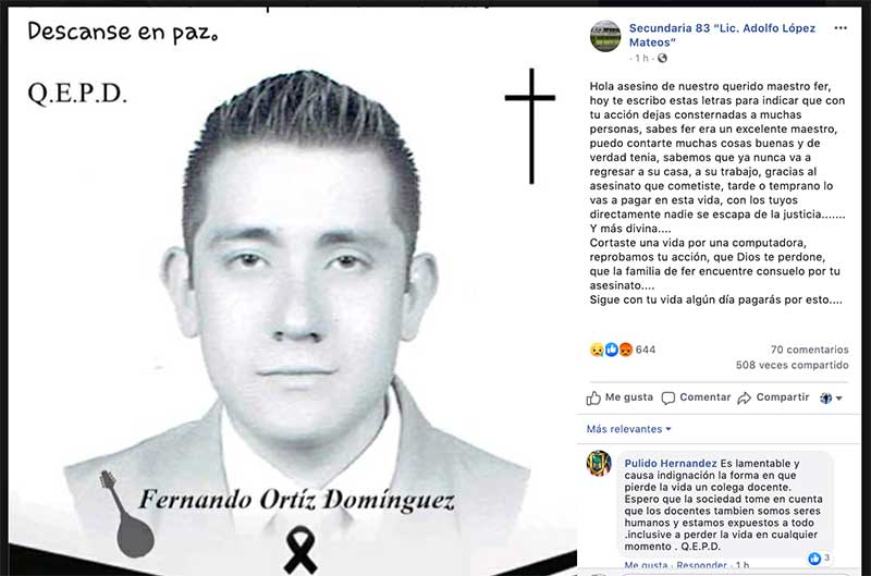 Escriben carta a los asesinos de profesor que defendió su computadora en asalto