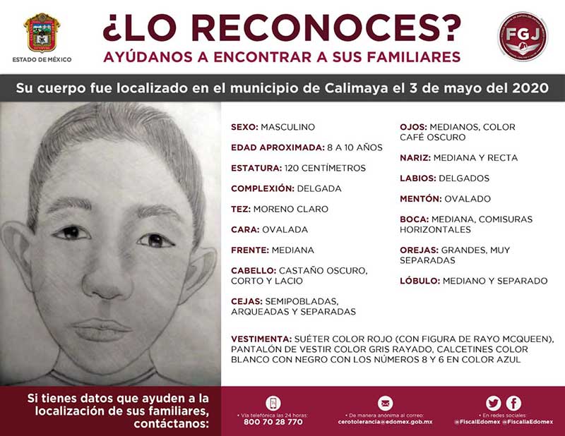 Buscan a familiares del niño encontrado muerto en Calimaya