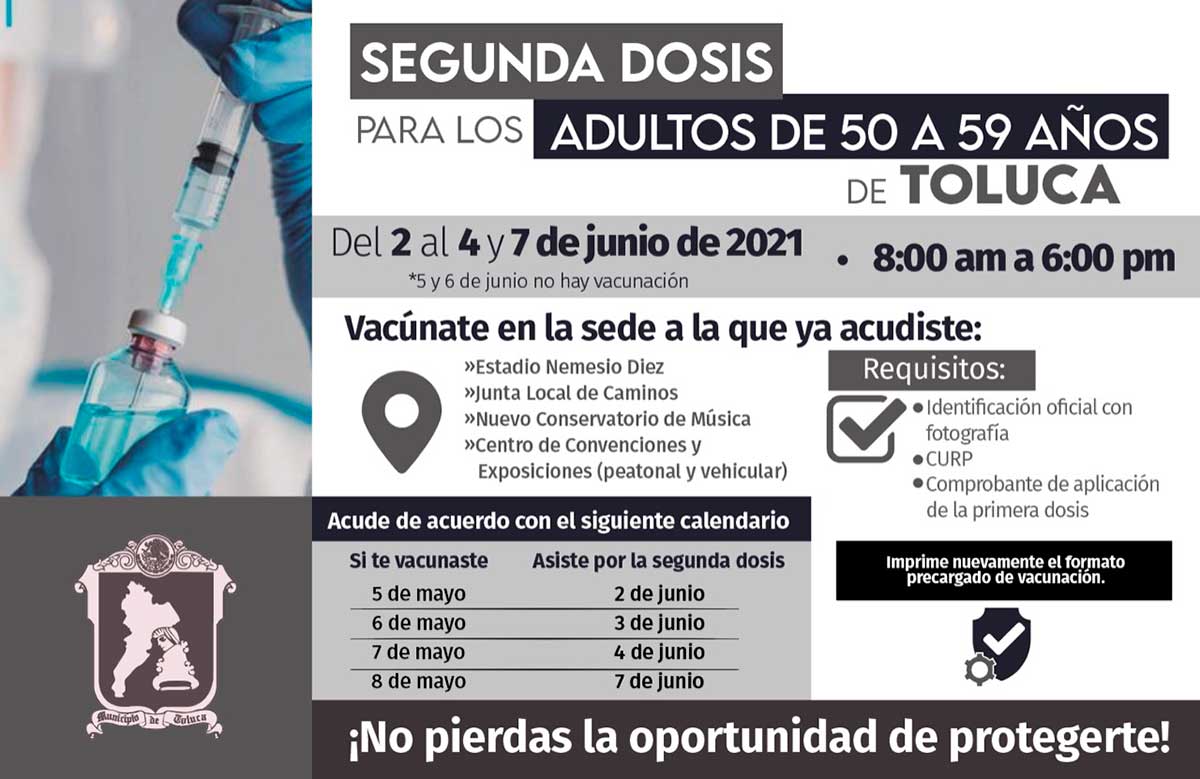 El ayuntamiento de Toluca invita a la Jornada de Vacunación contra el Covid-19