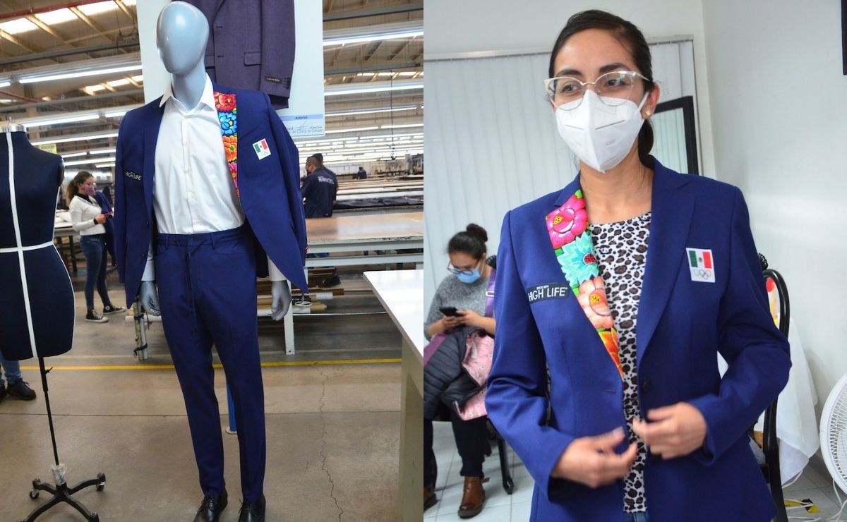 Fueron 150 trajes de color azul marino tanto para dama como cabalero y están conformados por un saco, bermuda y pantalón; así como una solapa hecha a mano por 50 artesanas oaxaqueñas.