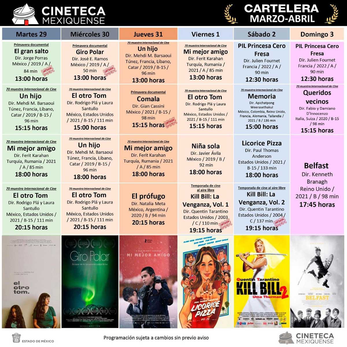 Cartelera de la Cineteca Mexiquense para Abril-Mayo