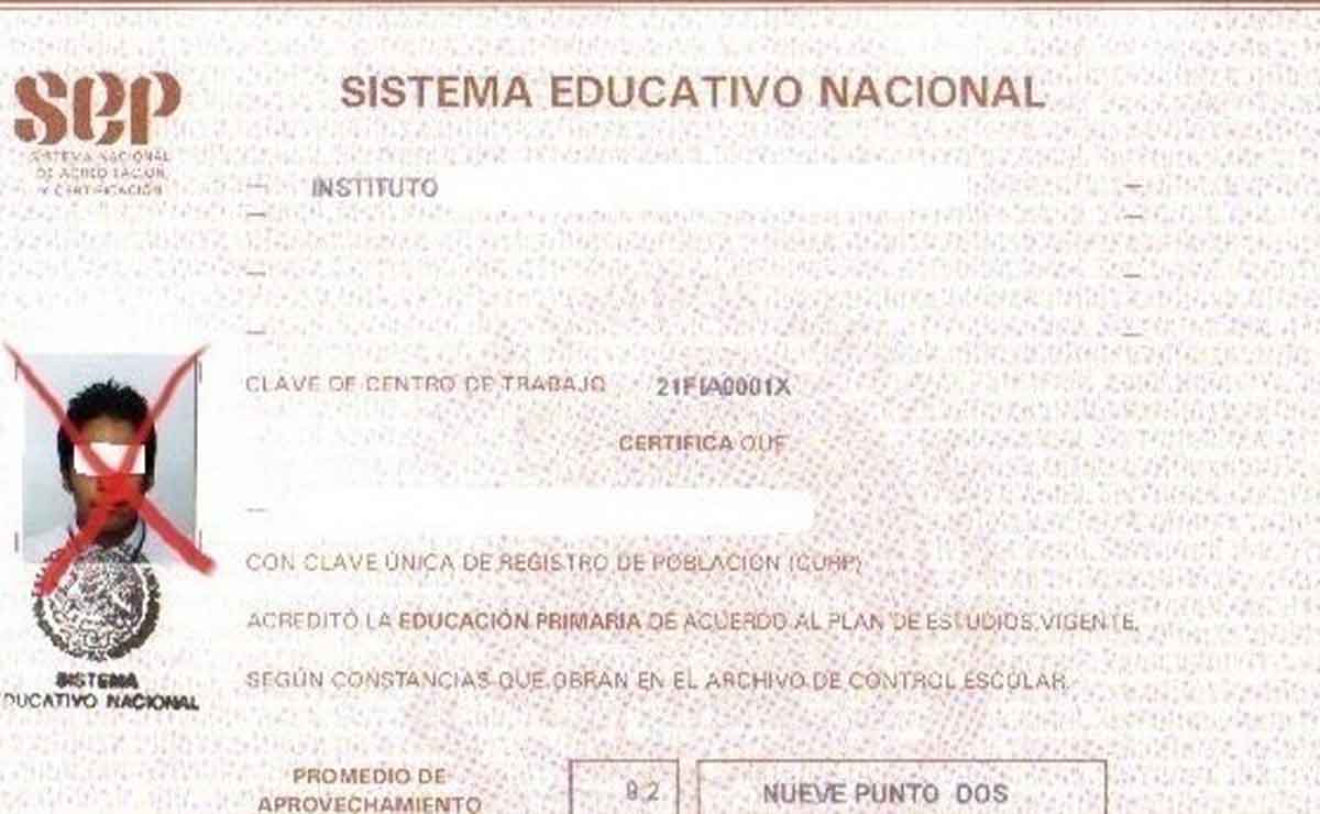 Certificado de primaria emitida por la Secretaría de Educación Pública