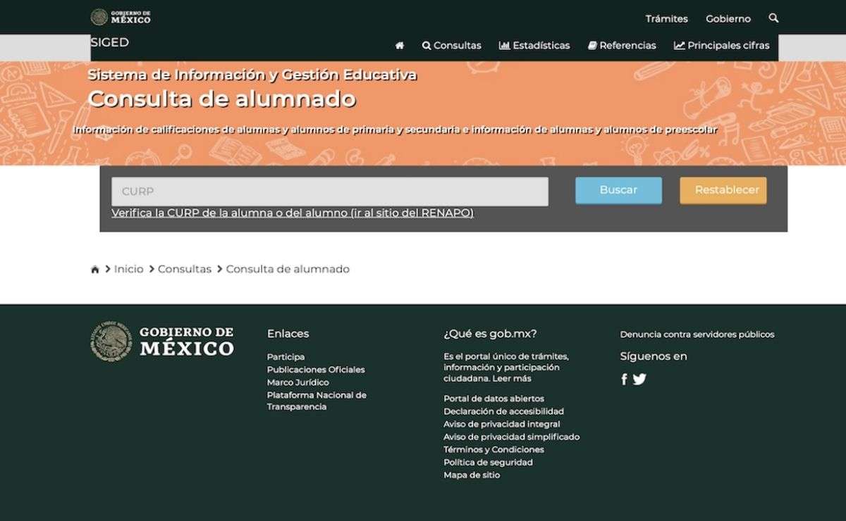 Plataforma del SIGED donde se dará a conocer la última boleta de calificaciones de la SEP