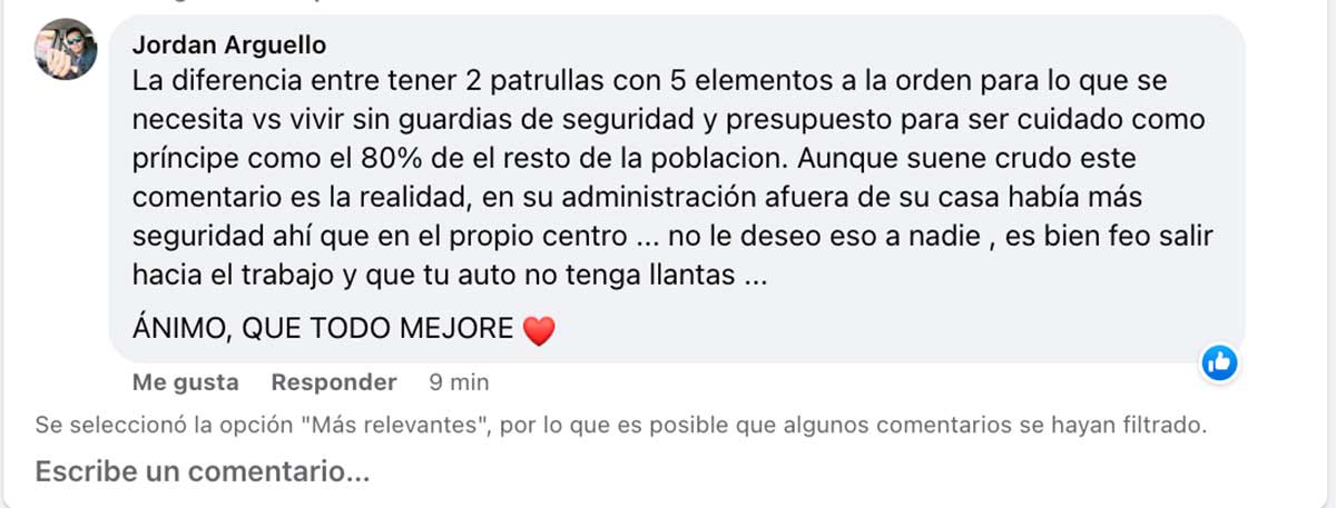 Comentario en la publicación de la denuncia por el robo de autopartes a la ex alcaldesa de Metepec, Gaby Gamboa