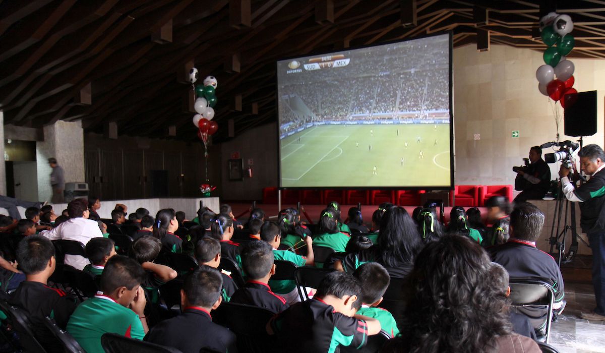 Aficionados mexicanos disfrutando de un partido de futbol
