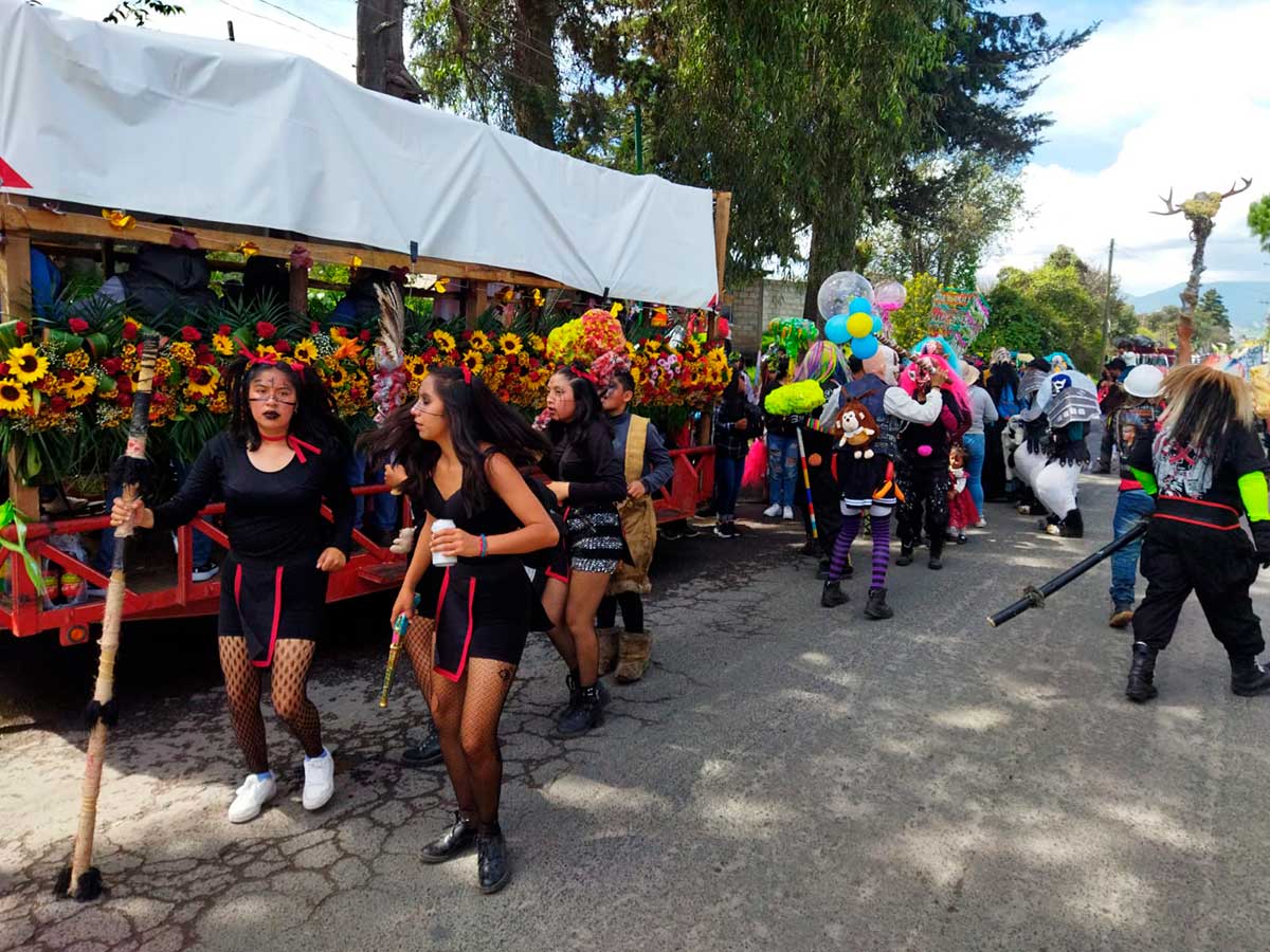 Asistentes del carnaval del paseo de los locos de San Francisco Tlalcilalcalpan en Almoloya de Juárez