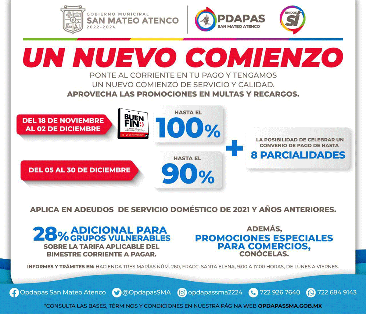 Por Buen Fin, San Mateo Atenco ofrece descuentos en agua hasta del 100%