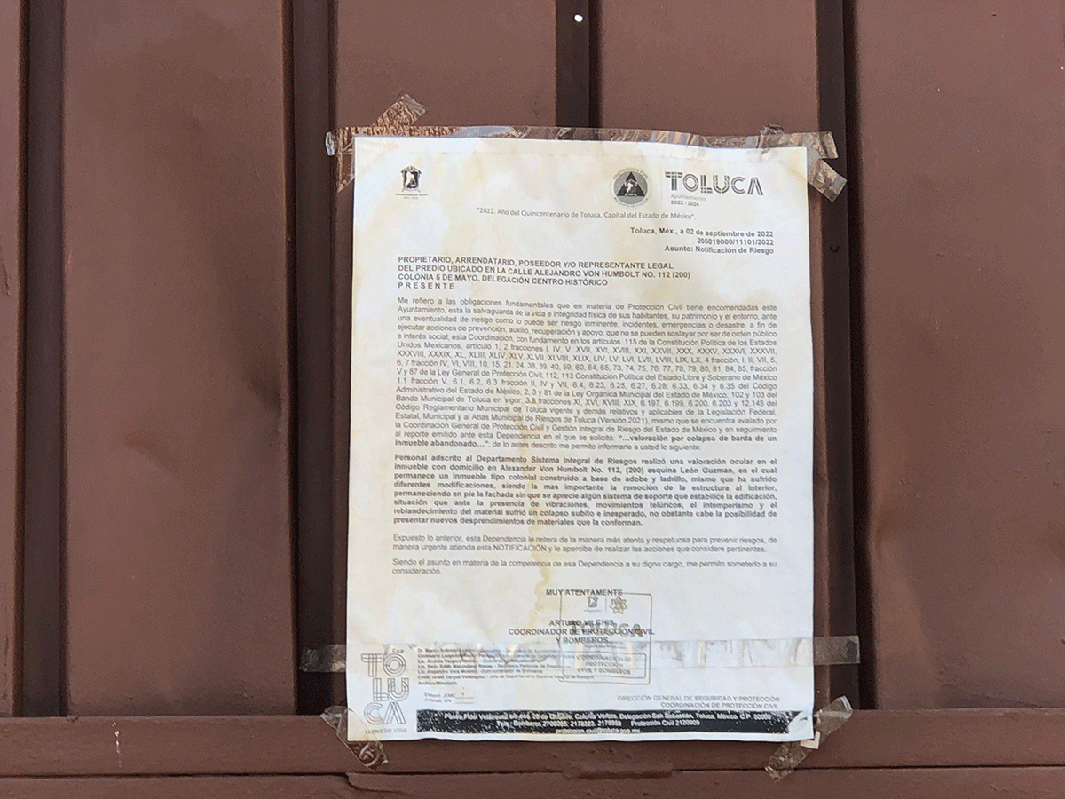 Solicitan al ayuntamiento de Toluca poner orden en fachadas antiguas a punto de derrumbarse 