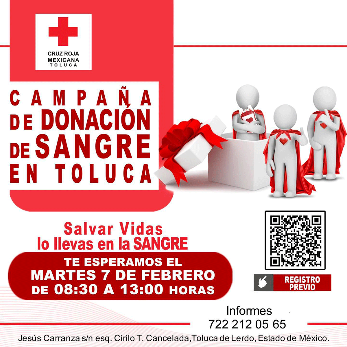 Invita Cruz Roja Mexicana a donar sangre en Toluca 