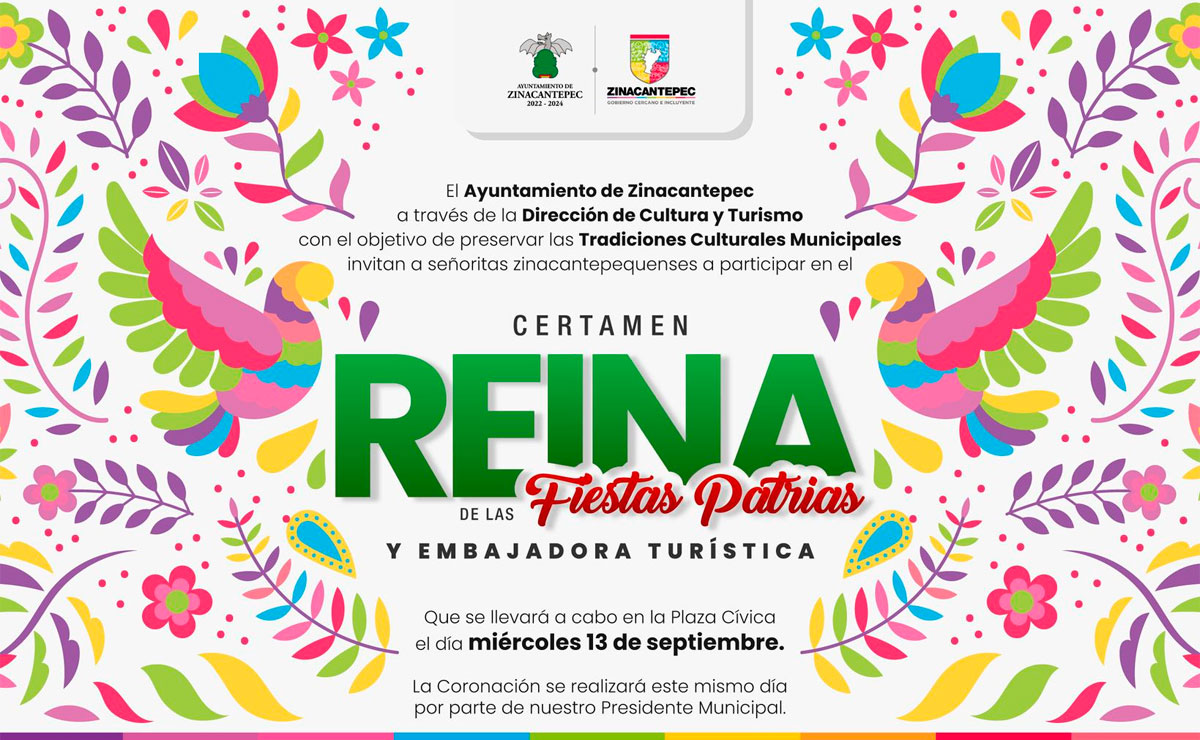 Cartel oficial del certamen para reina de las fiestas patrias en zinacantepec