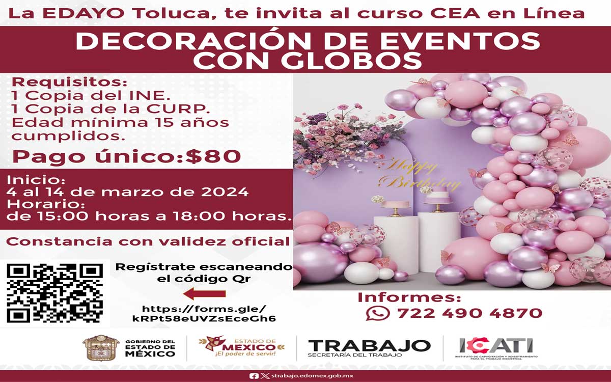 inscripcion al curso de decoracion de globos toluca 2024