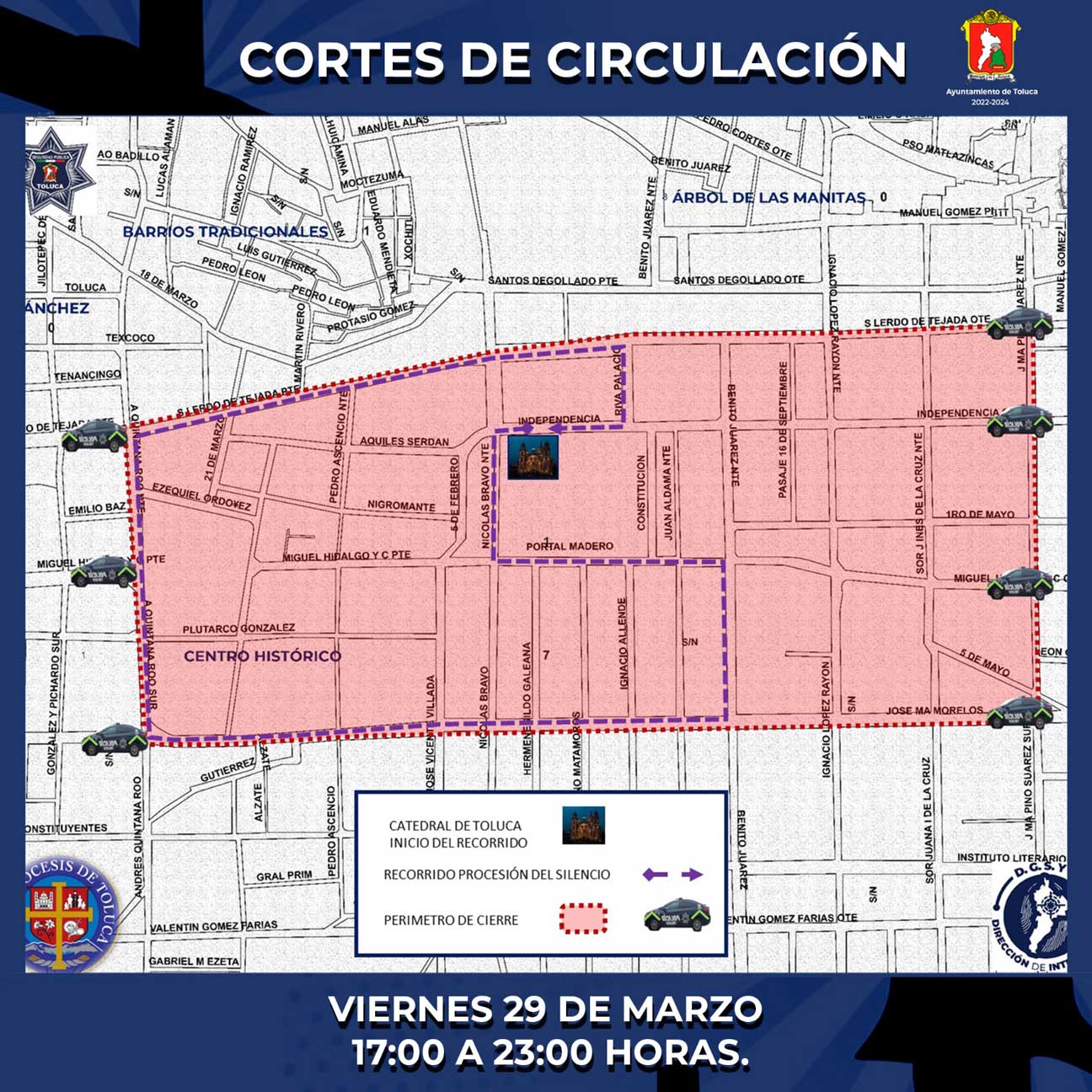 Cortes de circulación por Semana Santa en Toluca