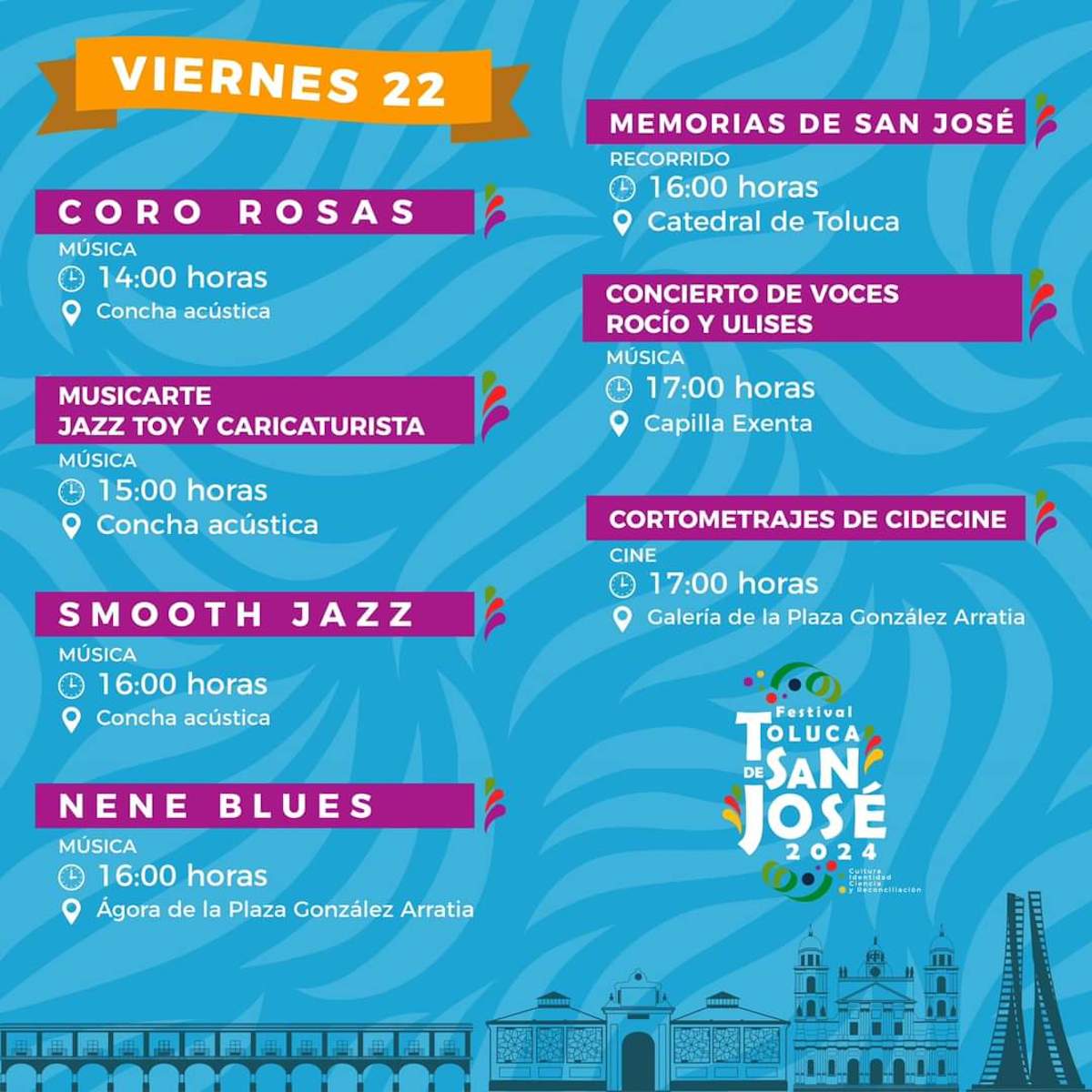 Cartel del Festival Toluca de San José 2024 dónde habrá cine y música.