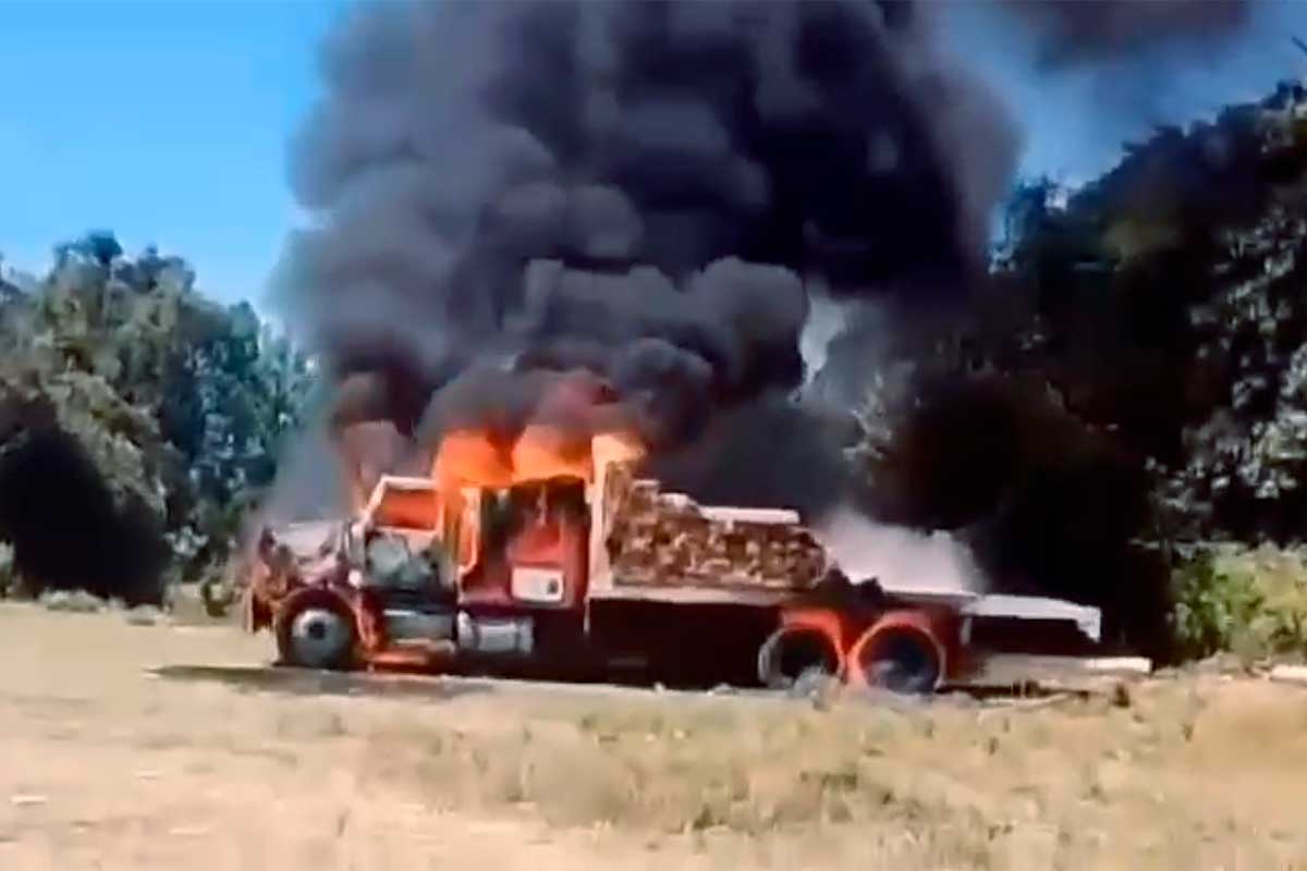 Defensores del bosque queman camión de talamontes en Ocuilan