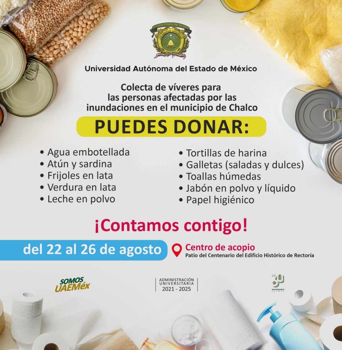 UAEMéx realiza colecta de víveres para damnificados en Chalco