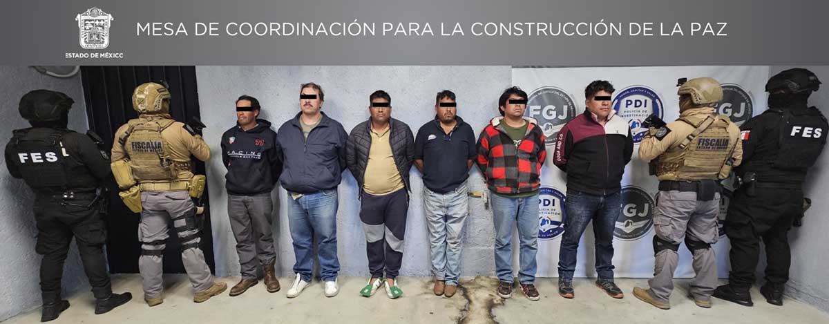 Célula de presuntos extorsionadores detenidos en Santiago Tianguistenco.