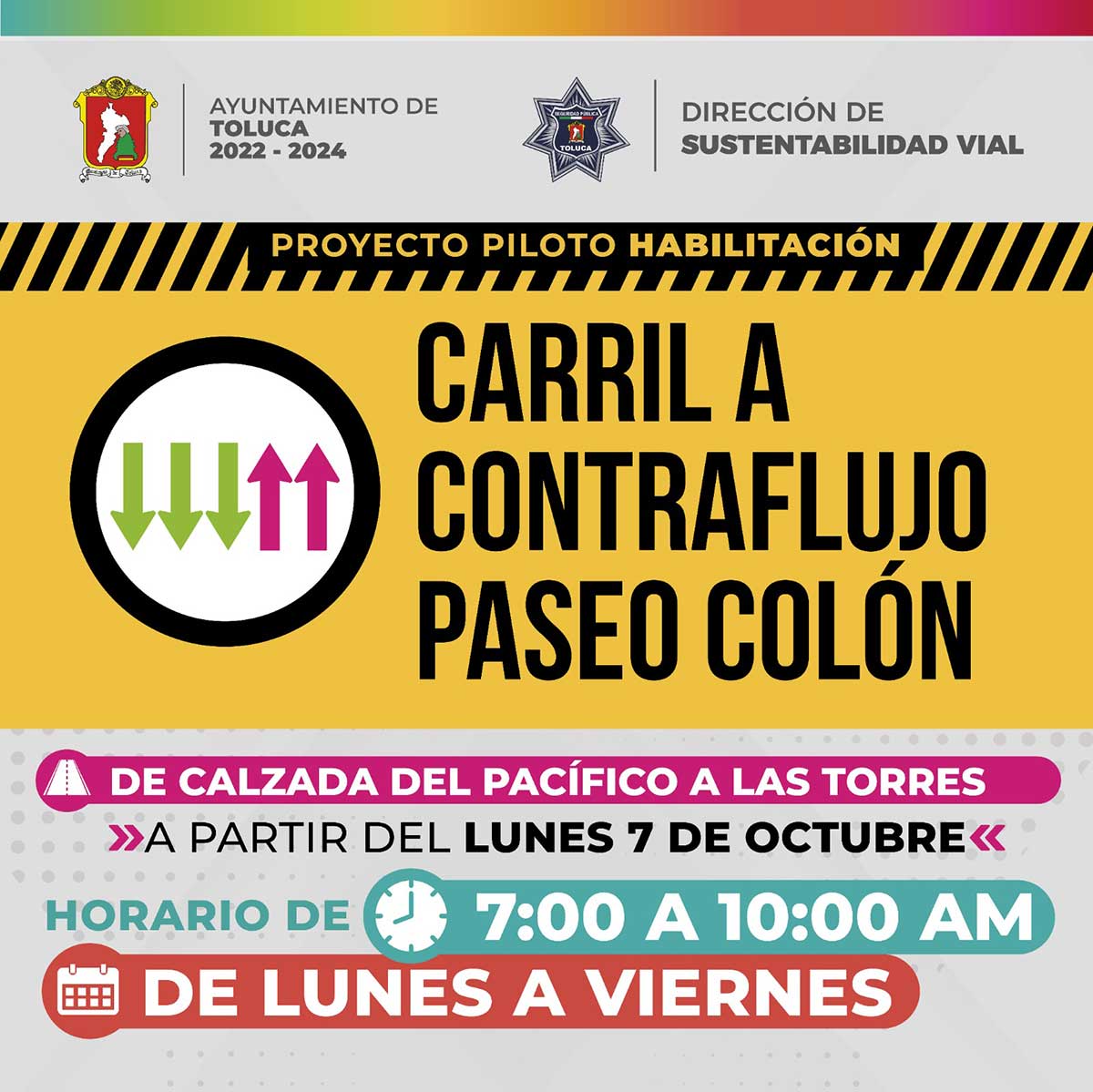 Implementan Carril Reversible en Paseo Colón para Mejorar la Movilidad en Toluca