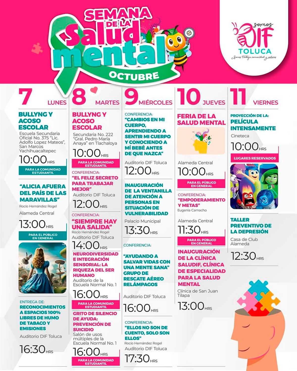 Programa de la campaña de la Semana de Salud Mental en Toluca