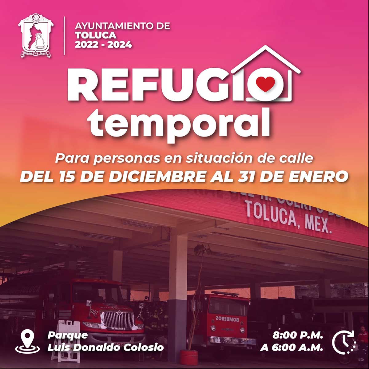 Anuncian habilitación de albergue invernal para personas en situación de calle en Toluca.
