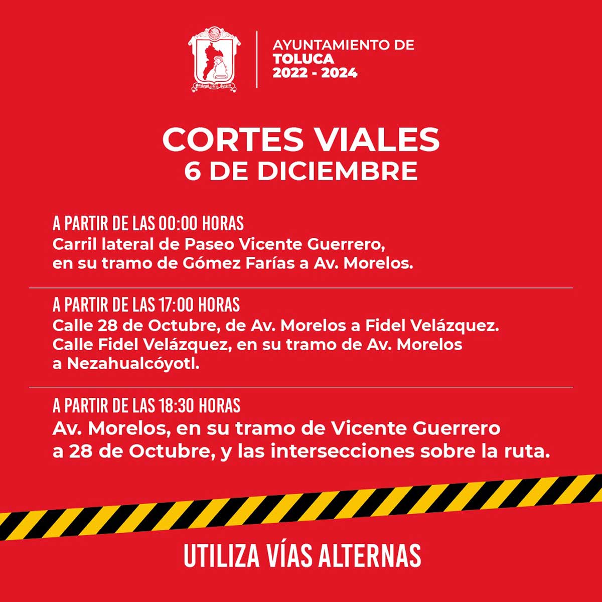 Anuncian cortes viales durante la Caravana Navideña Coca - Cola en toluca.