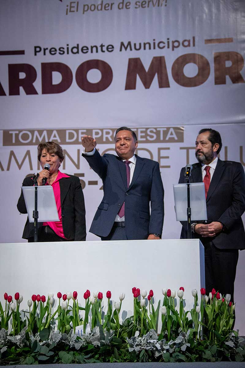 Delfina Gómez Álvarez Gobernadora del Estado de México durante toma de protesta.