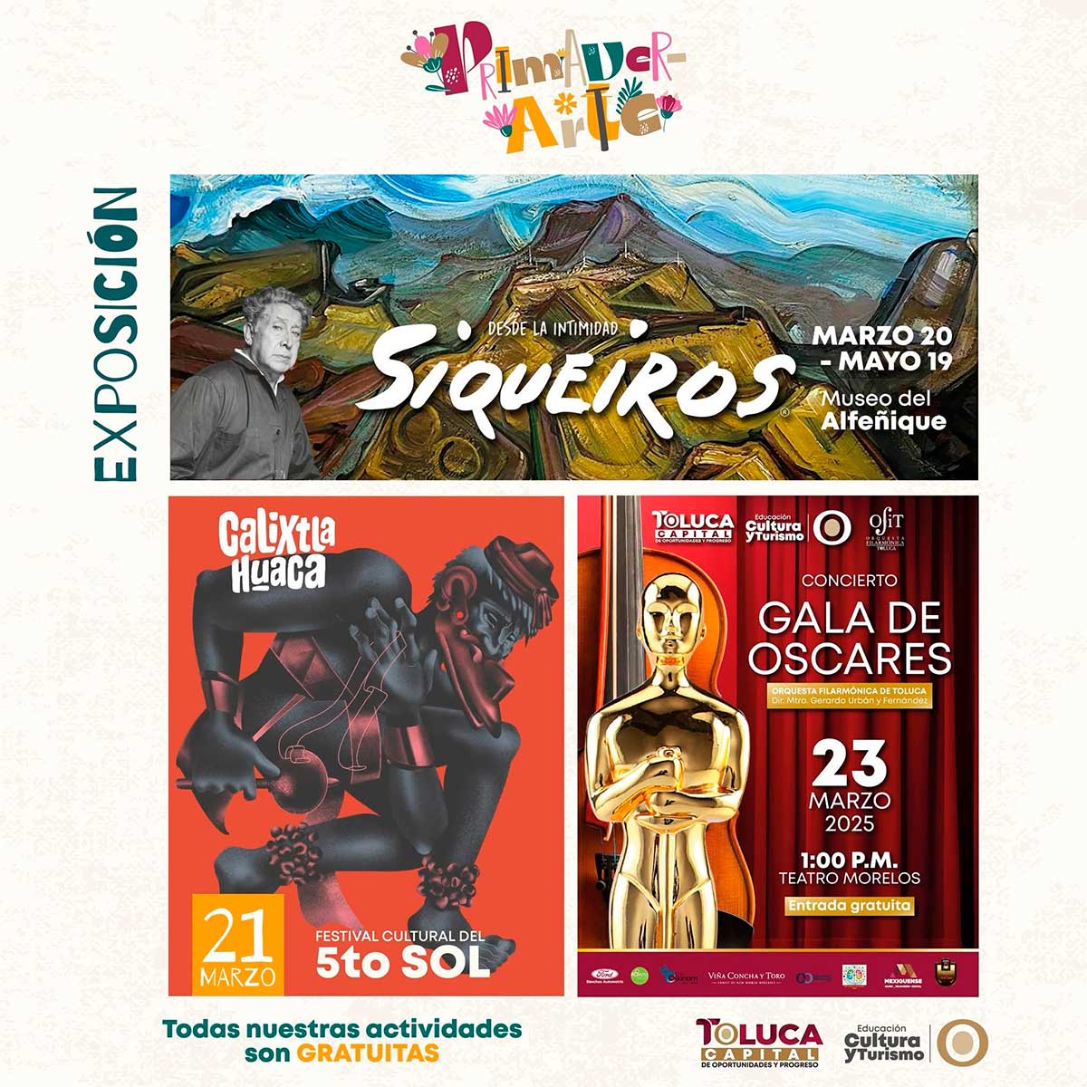 Anuncios del Festival Primaverarte en Toluca.