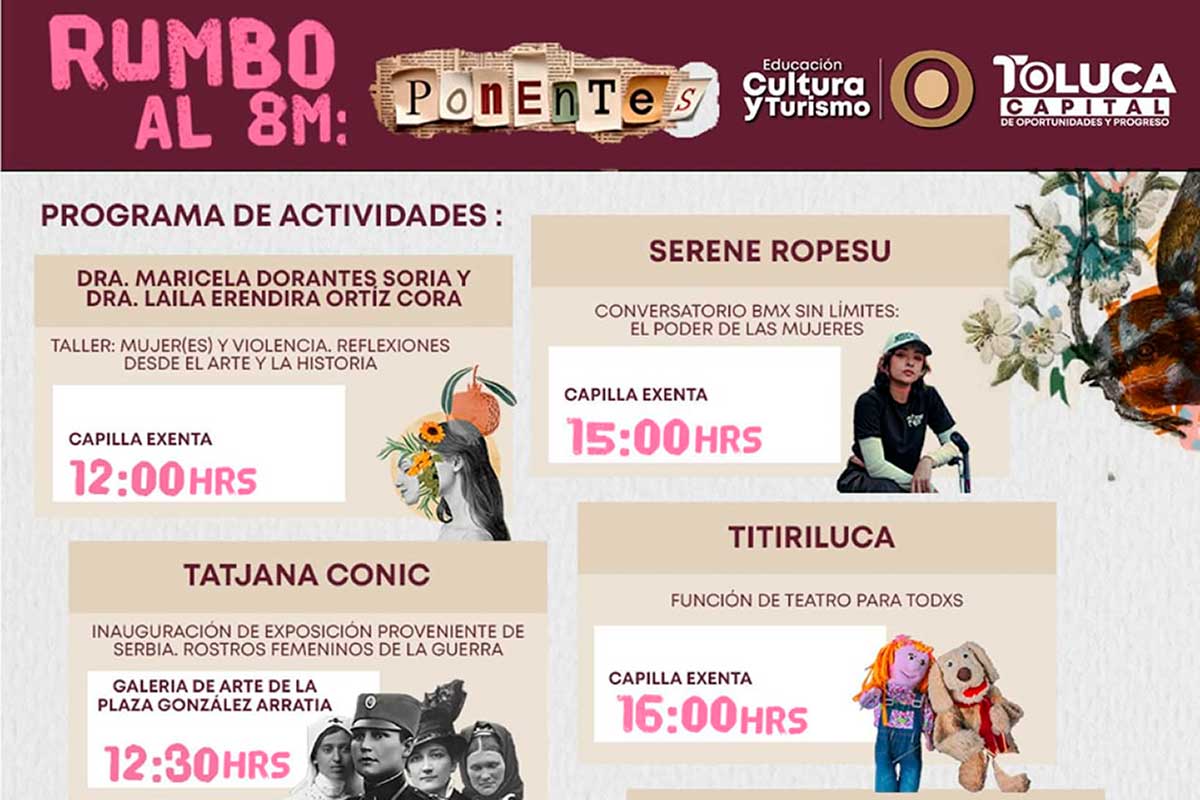 Toluca celebra el 8M con una jornada artística llena de talleres, teatro y conversatorios