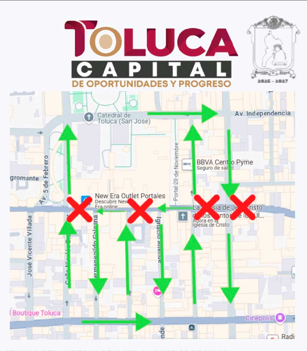 Toluca anuncia cierres viales en Avenida Hidalgo por instlación de cruces inteligentes.