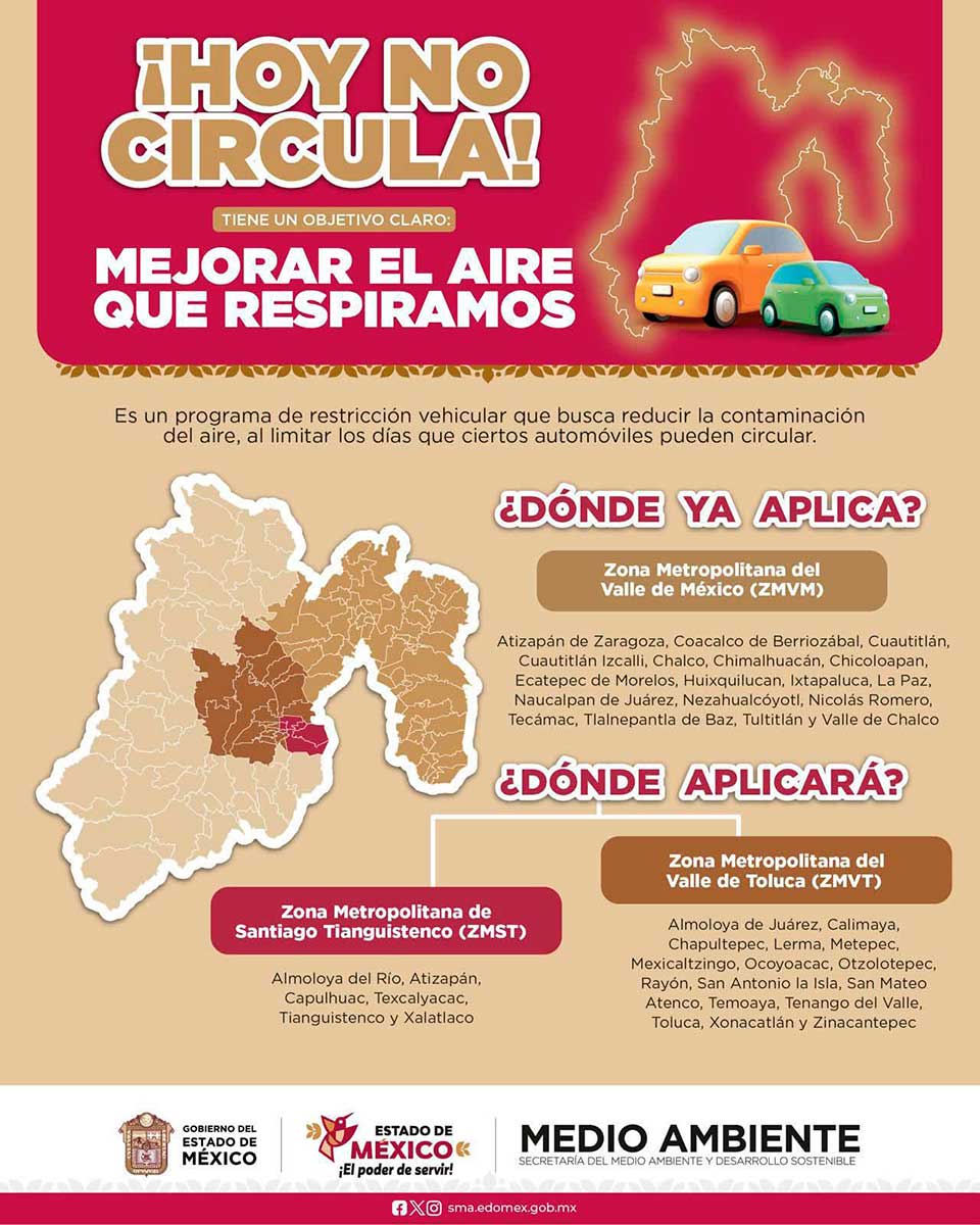 Entra en vigor el programa Hoy No Circula en el valle de Toluca.