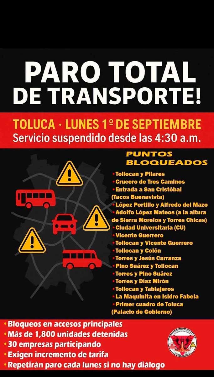 Transportistas del Edomex amenazan con paro si no se incrementan las tarifas al Transporte Público.