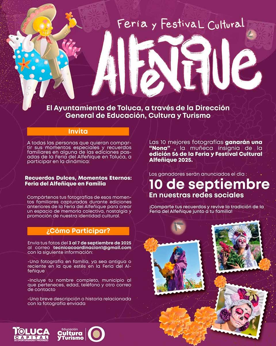 Toluca abre convocatoria para las familias durante la Feria del Alfeñique 2025.