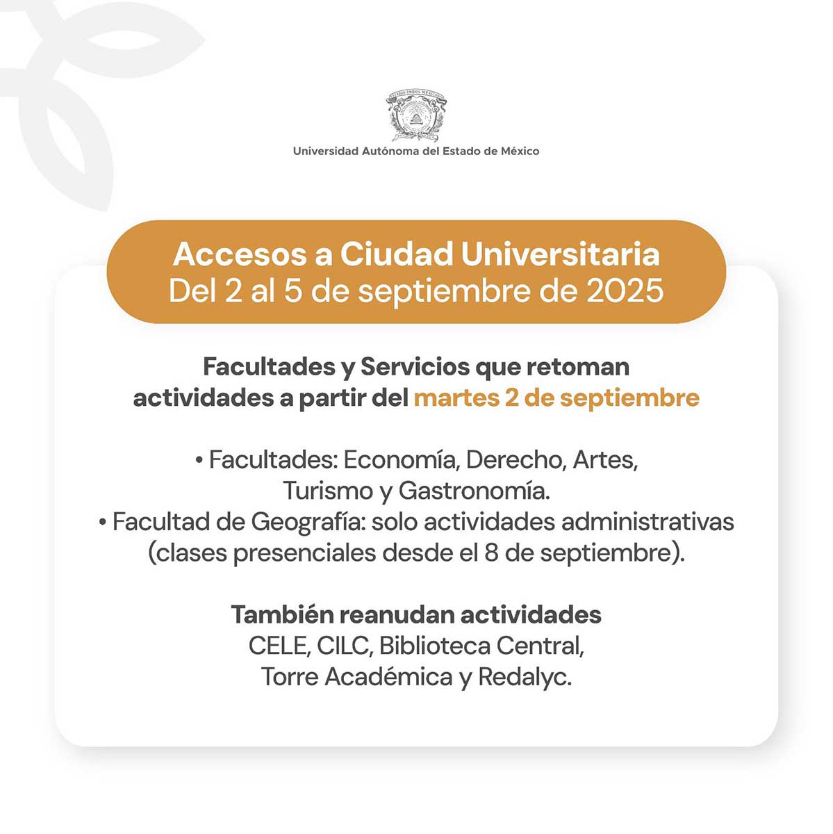 Facultades de la UAEMéx retoman actividades presenciales.