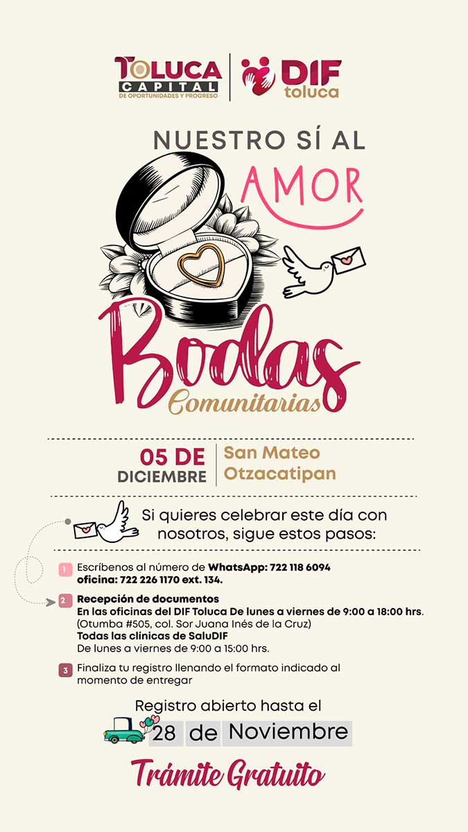 DIF Toluca invita a las Bodas Comunitarias 2025.