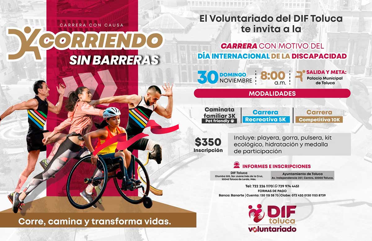 Invitan a correr por la inclusión en Toluca con la carrera “Corriendo sin Barreras”