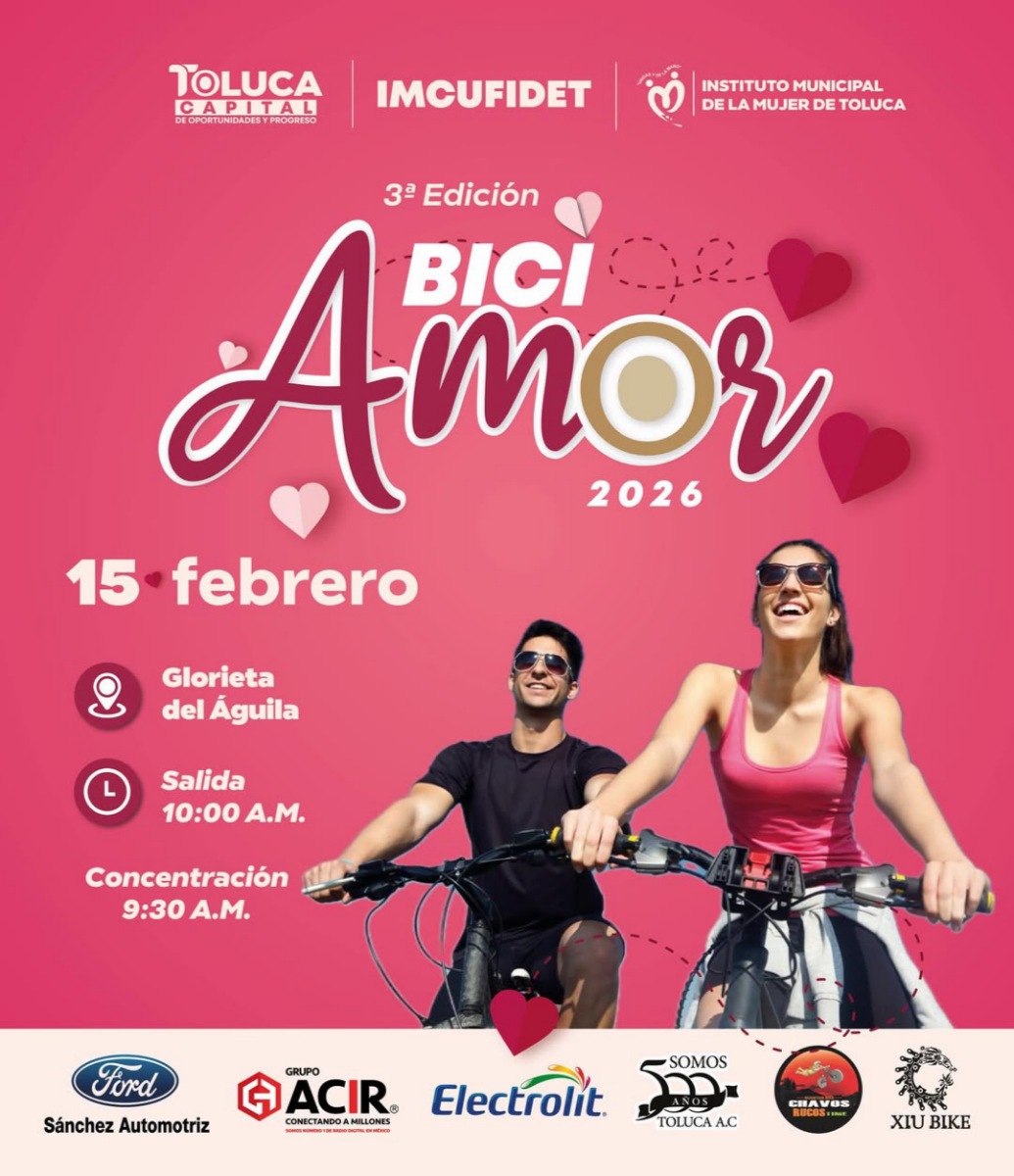 El Gobierno de Toluca invita a rodar en el Bici Amor este 14 de febrero.