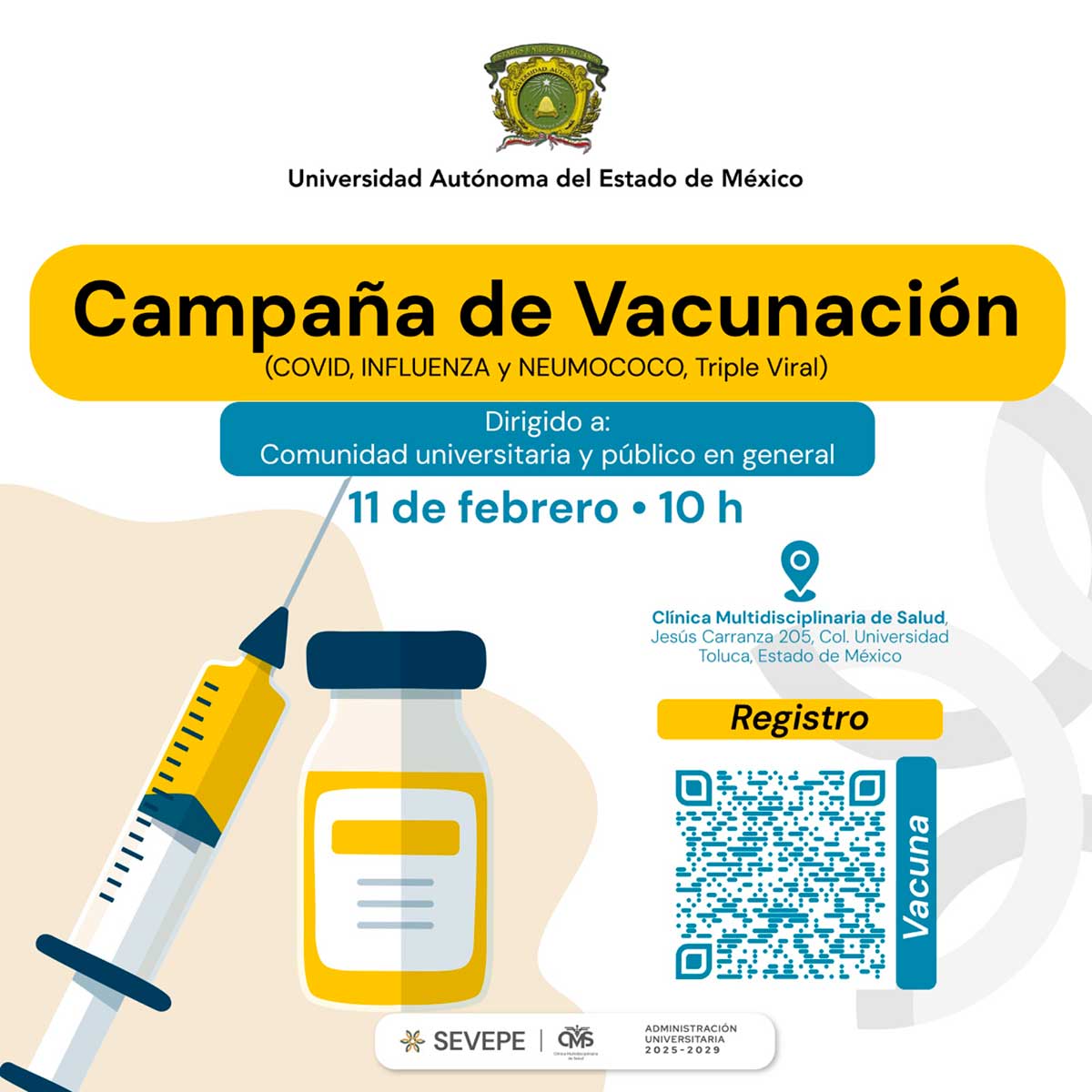 UAEMéx anuncia Campaña de Vacunación al público en general.