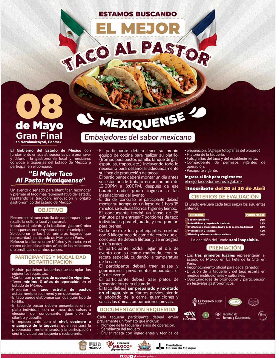 Busca el Edomex el mejor taco al pastor.