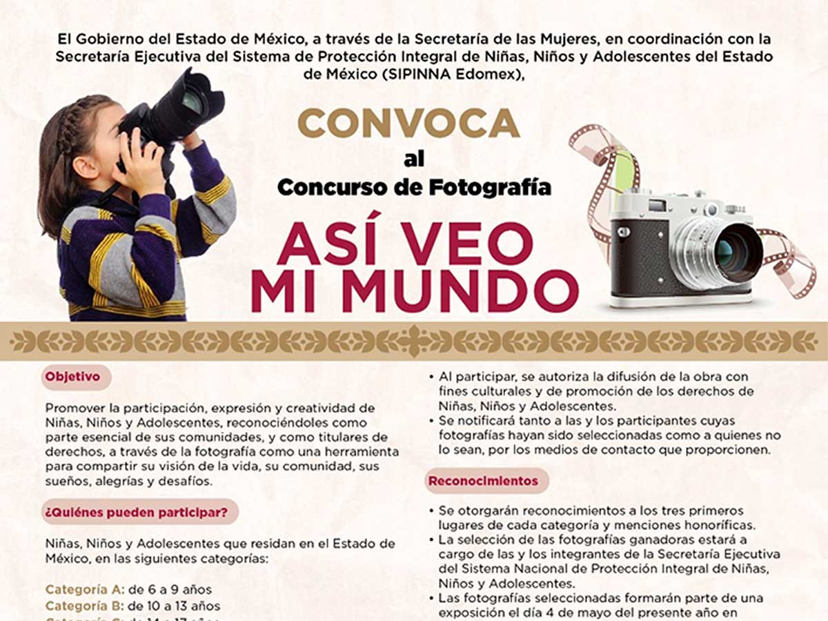 Invitan a niñas, niños y adolescentes a participar en concurso de fotografía “Así veo mi mundo”