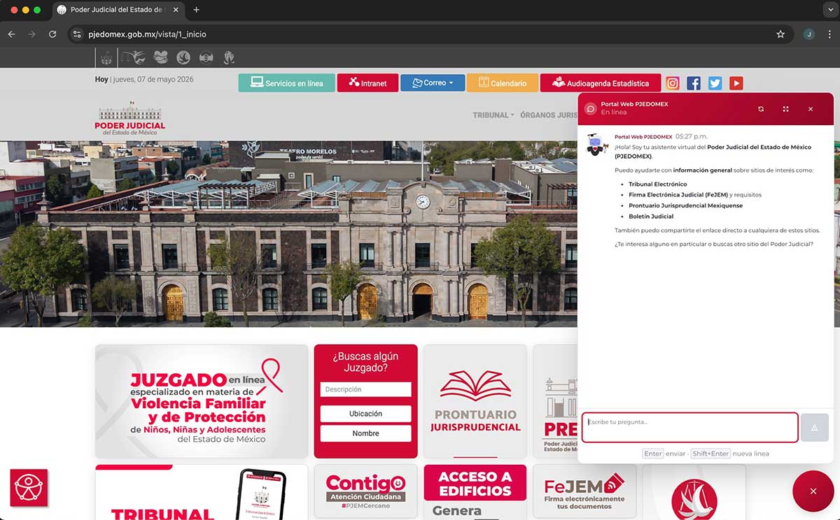 Poder Judicial del Edomex lanza “Justibot”, asistente virtual con Inteligencia Artificial para agilizar servicios judiciales