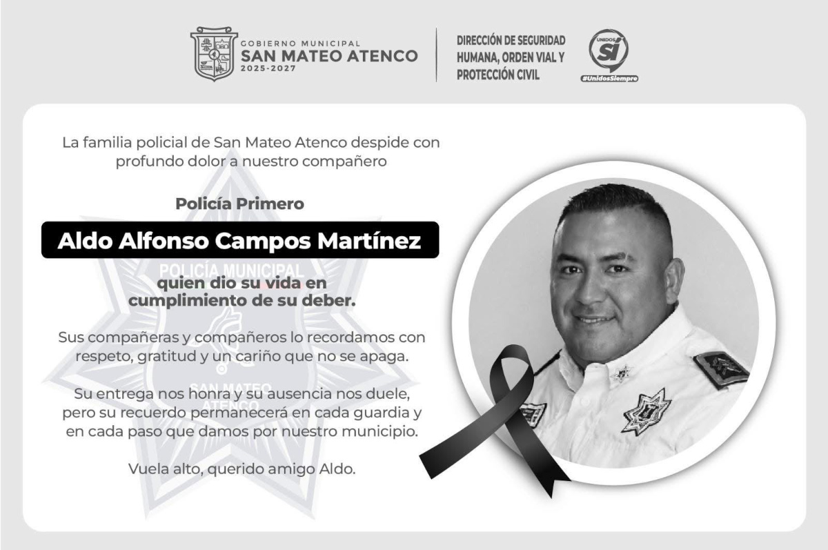 Muere elemento de la policía de San Mateo Atenco tras intento de robo a negocio.