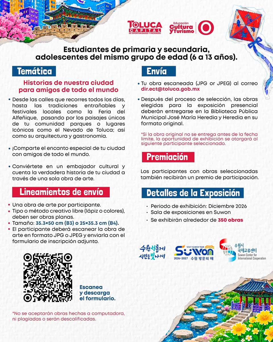 Toluca invita a niños, niñas y adolescentes a participar en exposición artística.