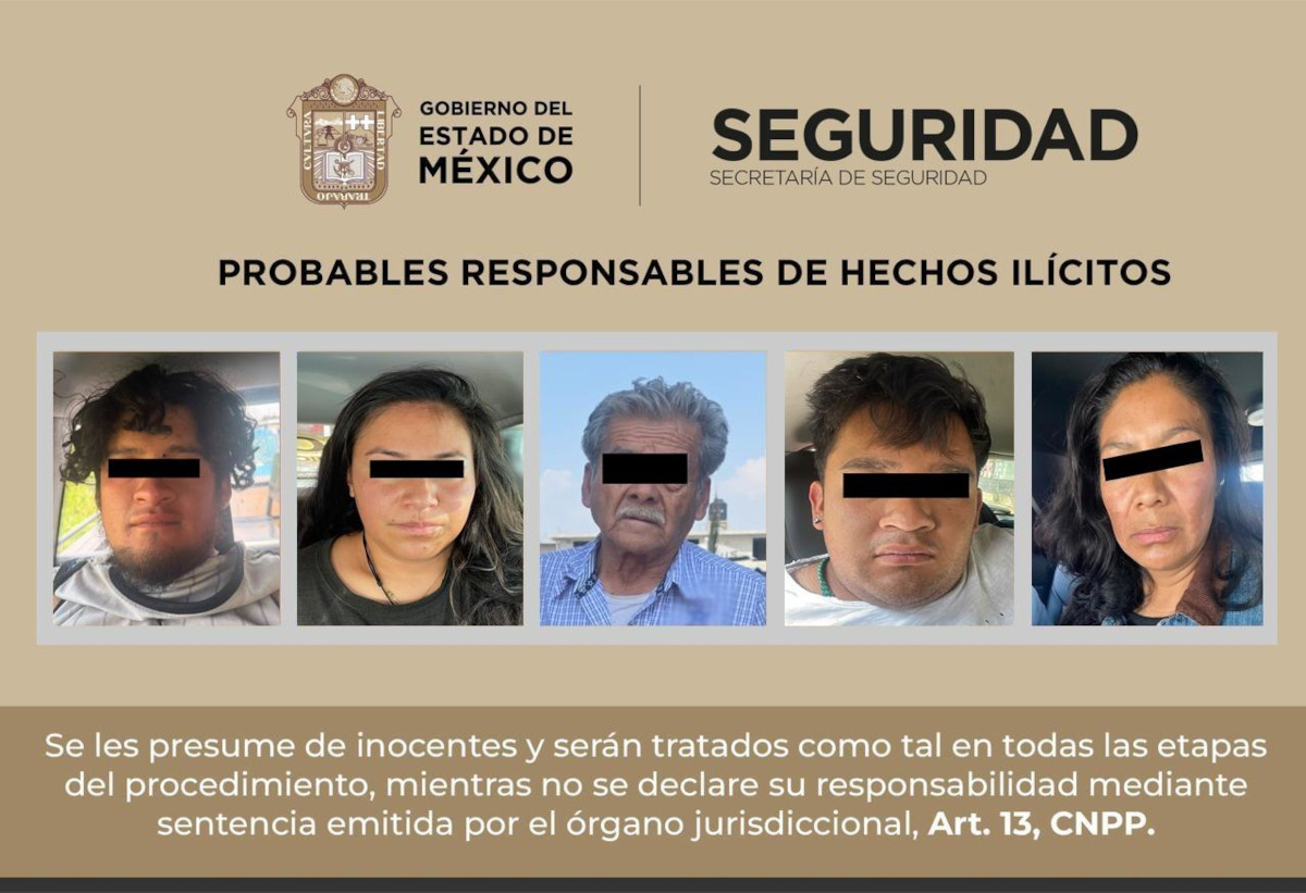 Detienen a cinco personas por el delito de extorsión en San Mateo Atenco.